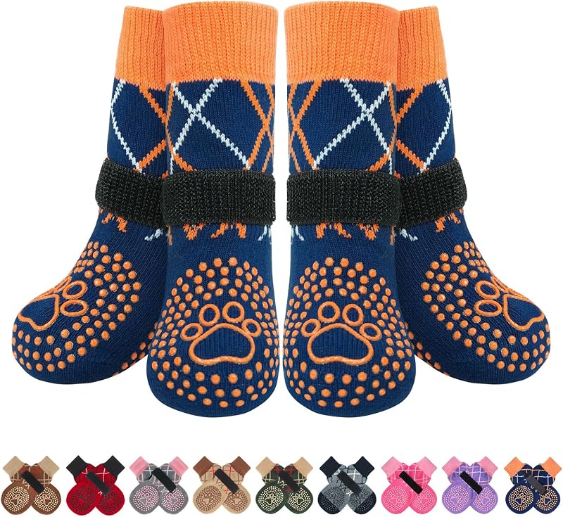 BEAUTYZOO 6Pcs Dog Socks Anti Slip Non-Skid Boots Large Blue L