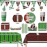 Football Party Decorations for Party Supplies Kit Serve 20, Includes Plates, Napkins, Cups, Straw, Snack Bowl, Banner and Tablecloths for Football Gameday Football Tailgate Party Decorations (Green)