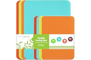Simply Genius Plastic Cutting Boards for Kitchen - Color Coded Chopping Board Set - Flexible Cutting Mats for Meat & Vegetables - Dishwasher Safe, Non-Slip, BPA Free (8-Pack Multicolor, Mixed Size)