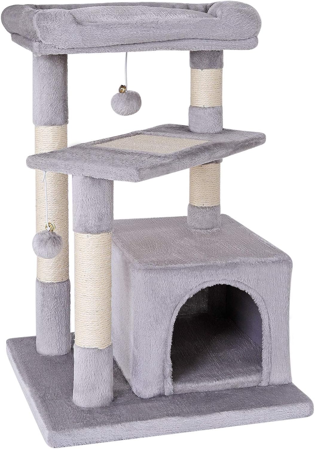 lionto Scratching tree for cats with cozy lying area & cave, height 75 cm, cat tree with sisal rope & soft plush