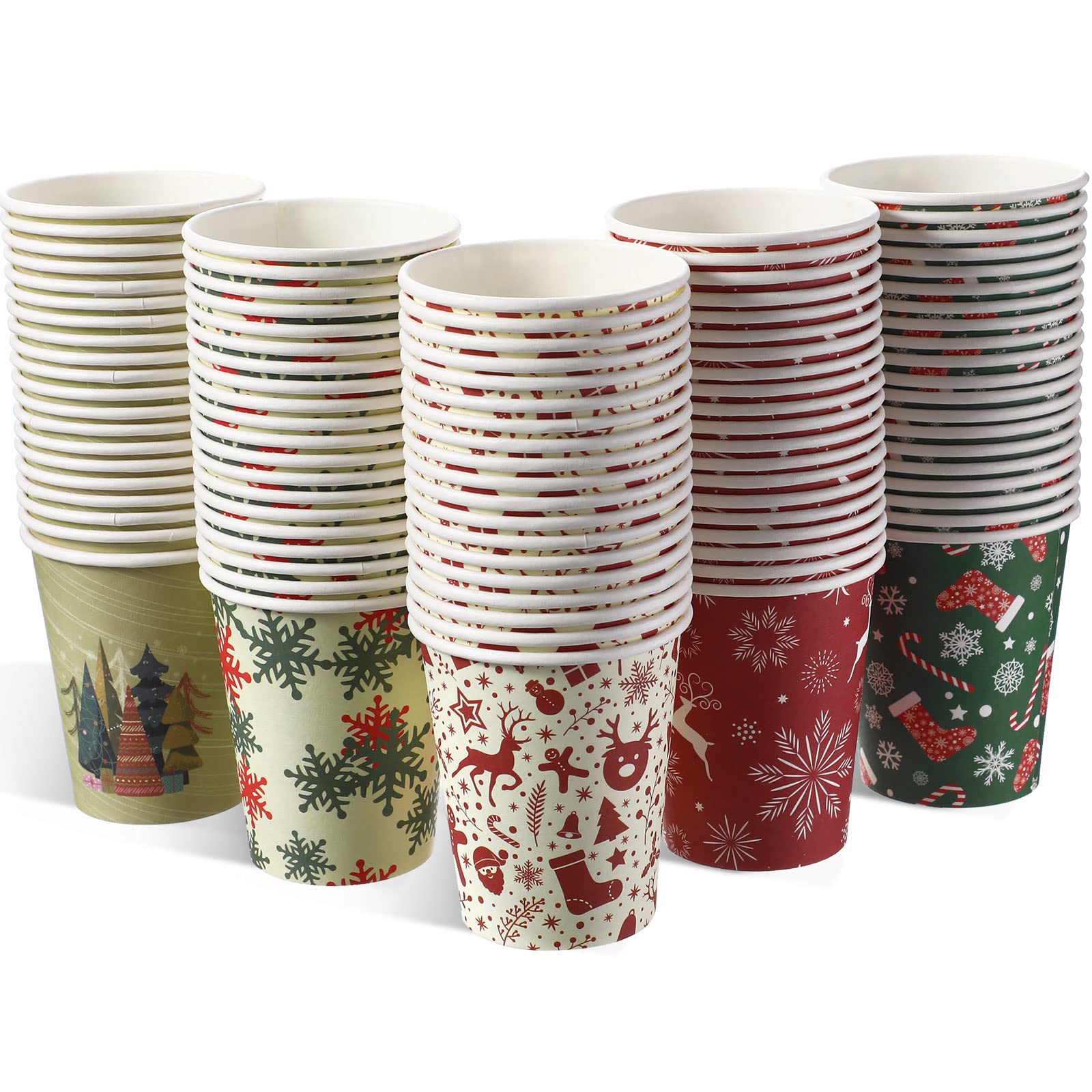 Photo 1 of 100 Pcs Christmas Paper Cups Disposable Cup 9 oz Christmas Coffee Cup Hot Chocolate Tea Drinking Paper Cups Christmas Party Supplies for Holiday Party Xmas Hot Cold Beverages