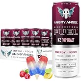 Angry Angel Ice Pop Blast Natural Energy + Focus Drink (12 count) - Zero Sugar - Natural Caffeine from Yerba Mate - CoQ10 - B Vitamins - 12 oz Cans