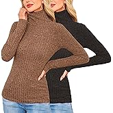 XSRYT 2 Pack Womens Long Sleeve Turtleneck Shirts Basic Fall Thermal Lightweight Pullover Tops Trendy Comfy Undershirts