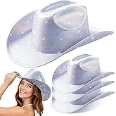 Silicherry 4 Pcs Sparkle Sequin Space Holographic Cowboy Hat for Womens Glitter Western Cowgirl Hat for Disco Party