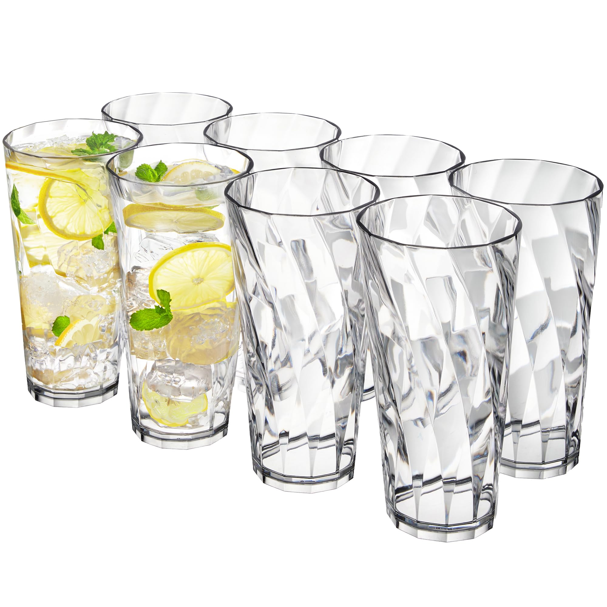 Photo 1 of US Acrylic Optix Plastic Reusable Drinking Glasses (Set of 8) 26oz Iced-Tea Cups in Clear | BPA-Free Tumblers, Made in USA | Top-Rack Dishwasher Safe