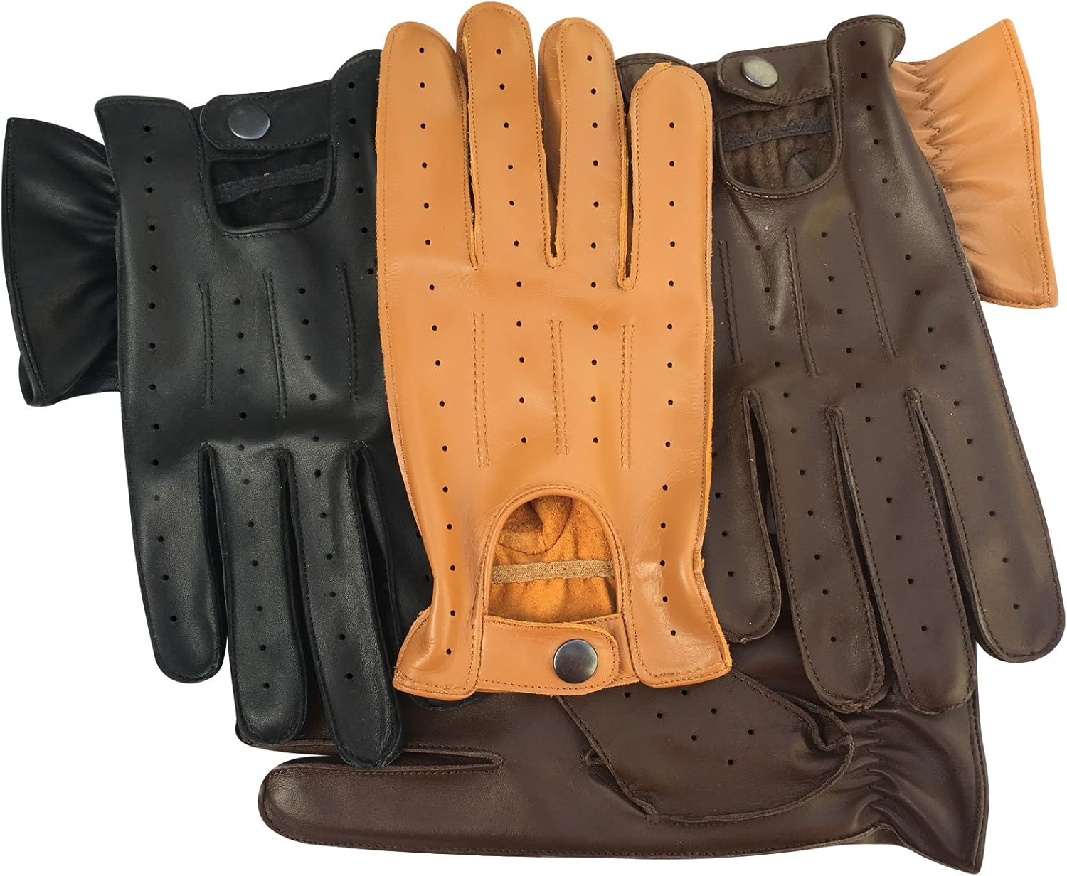 PRIME LEATHER REAL SOFT LEATHER MENS DRIVING GLOVES BLACK BROWN TAN