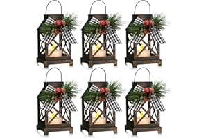 Baquler 6 Pcs Christmas Decorative Lantern LED Candle 5.5" Christmas Mini Lanterns Bulk Holiday Vintage Hanging Lanterns Xmas Decorative Candle Lanterns for Table Centerpiece Outdoor Indoor (Bronze)
