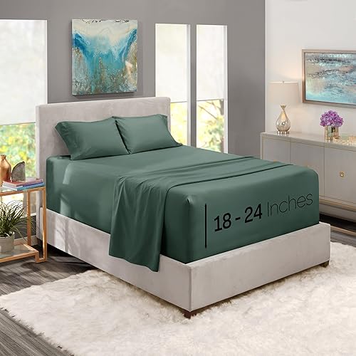 Nestl Twin Size Sheet Set, 4 Piece Extra Deep Pocket (18-24 inches), Microfiber, Hotel Luxury, Soft, Breathable, Wrinkle-Free, Easy to Care, Forest Green