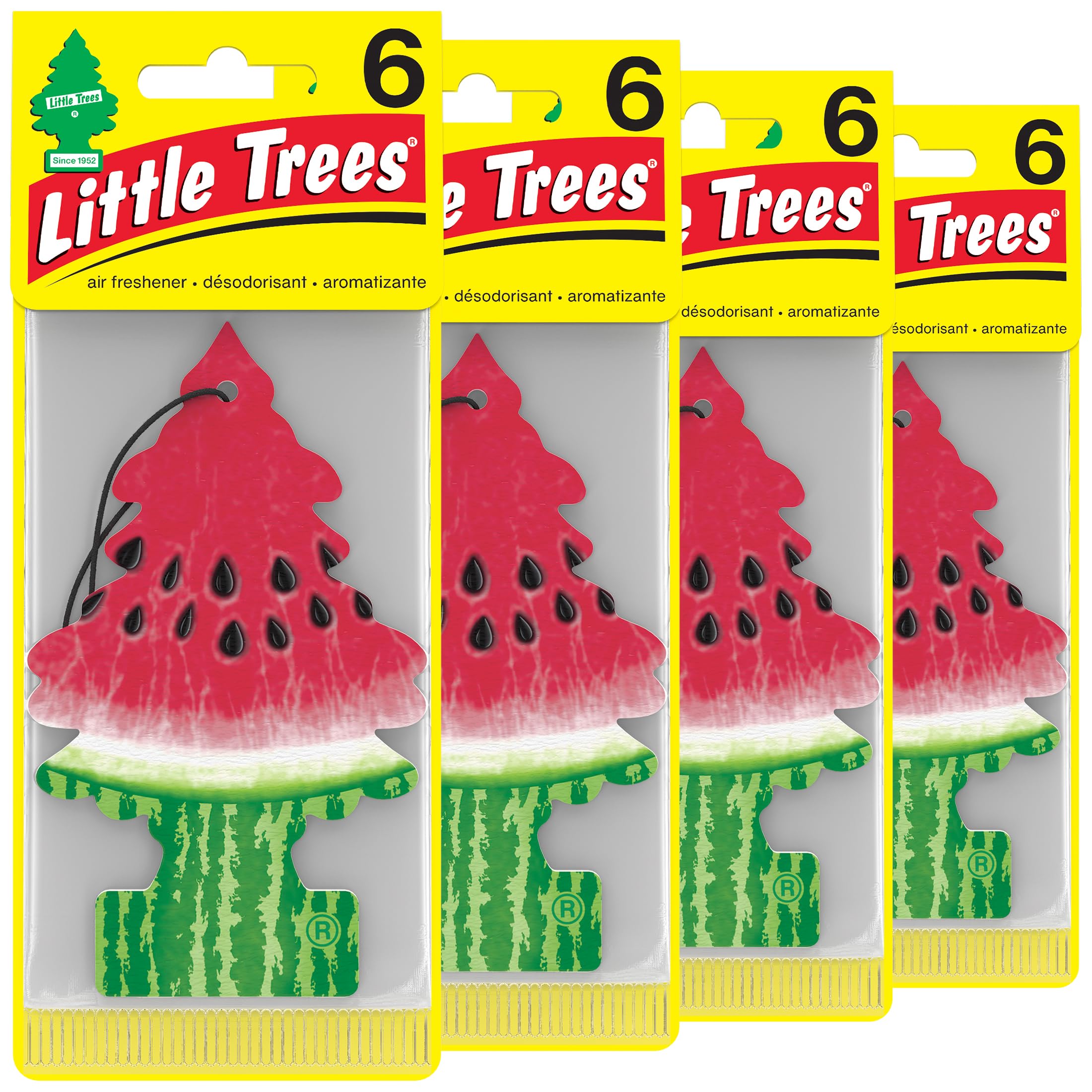 LITTLE TREES Air Fresheners Car Air Freshener. Hanging Tree Provides Long Lasting Scent for Auto or Home. Watermelon, 24 Air Fresheners (Pack of 6) Image