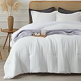 Bailix Muslin Comforter Set Queen Size, Cotton Cover & Polyester Filling, Breathable & Linen Like & Suitable for All-Season Use,3 Pieces(1 Comforter 90"x90", 2 Pillow Shams 20"x26"), White