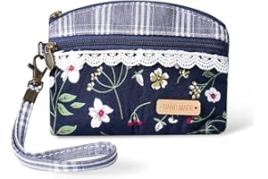 ABBERRY Cute Floral Pattern Coin Purse for Women Small Wallet with Zipper and Wrist Strap