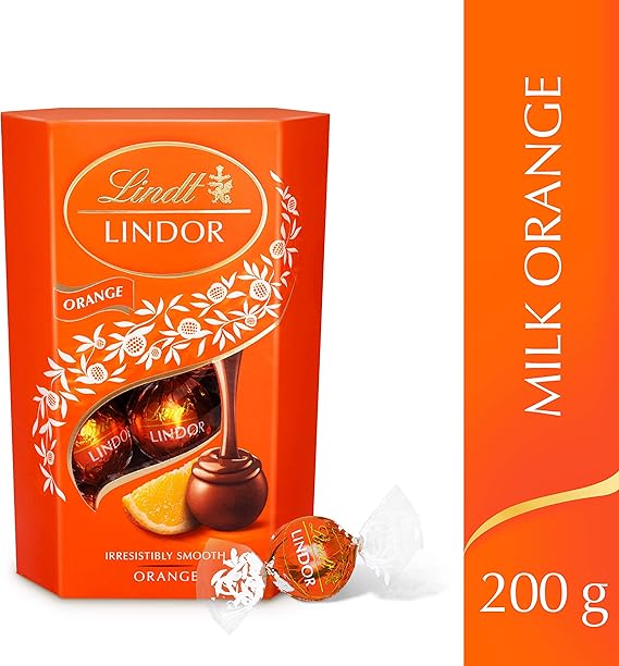 Lindt Lindor Milk Orange Chocolate Truffles Box Approximately 16 Balls 200 G The Ideal Gift Chocolate Balls With A Smooth Melting Filling Pack Of 2 Amazon Co Uk Grocery