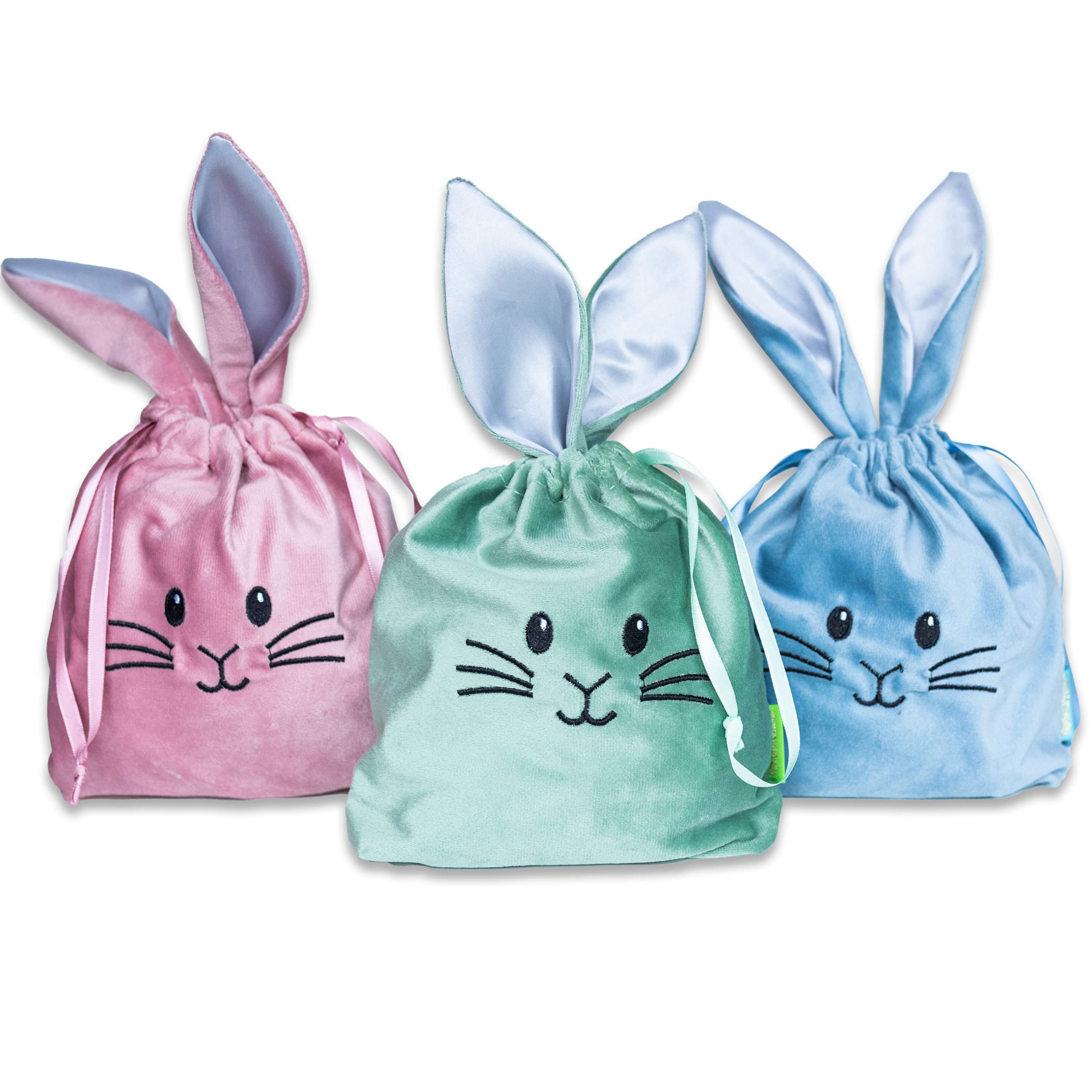 3 Velvet Bags with Ears | Alternative Easter Nest in Easter Bunny Design | reusable | Easter Basket to fill | Set 1
