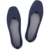 Frank Mully Womens Casual Flat Shoes Square Toe Shoes Knitted Work Flat Comfort Dressy Flat Shoes for Daily Washable