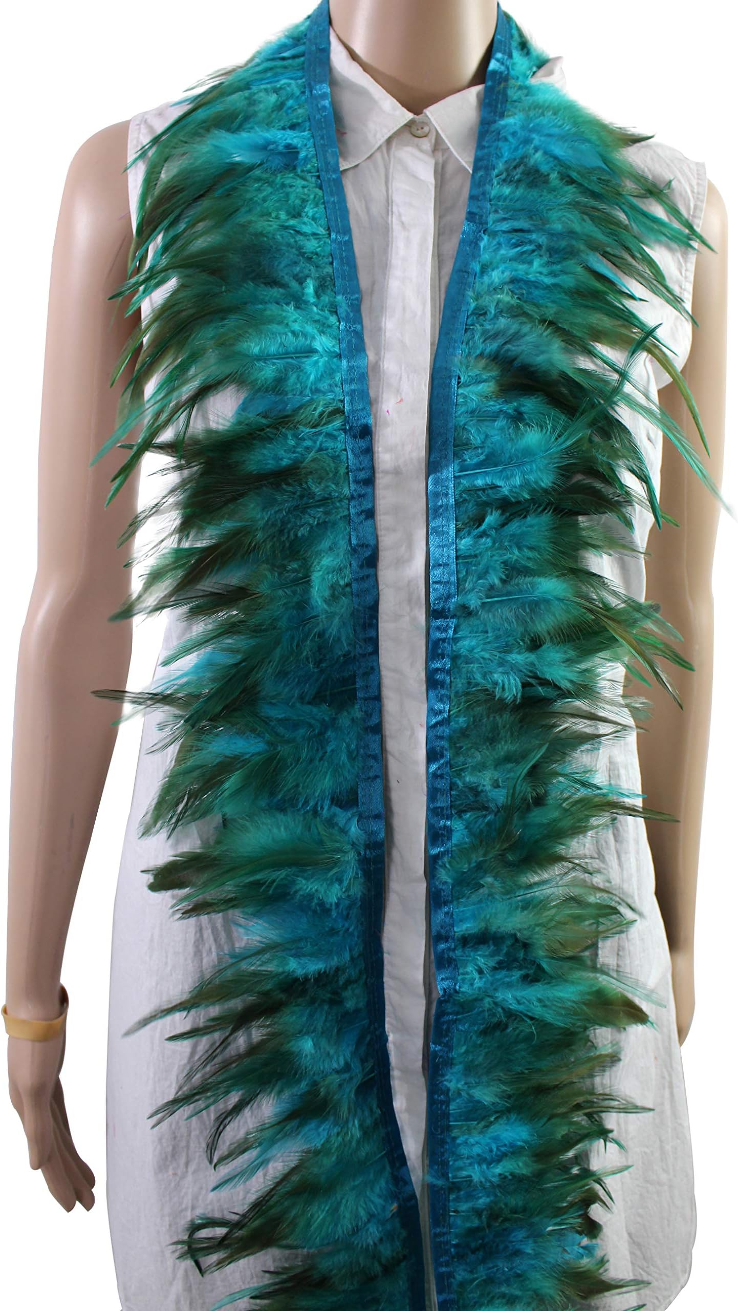 2 Yard Long, 5-6 inch Height, Dyed Saddle Feather Fringe Trim, for Skirt Dress Costume Roster Feather Trim (Turquoise)