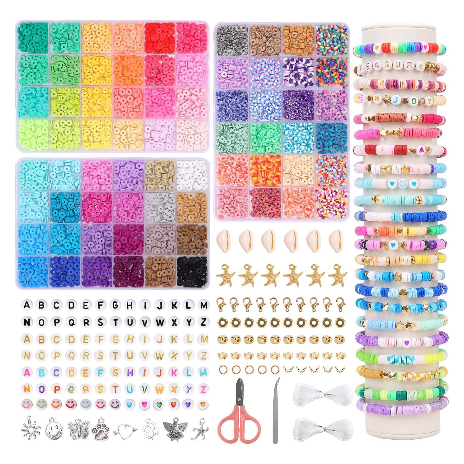 Qikuver Clay Beads Bracelet Making Kit, 10000pcs, 3 Boxes & 72 Colors for DIY Jewelry & Friendship Bracelet Making, Crafts Gifts for Girls