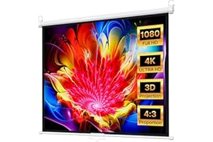 BBTEQEKN 60" Manual Pull Down Projector Screen, Roll-Down Retractable Manual Projection Screen, 4:3 Aspect Ratio, Adjustable 
