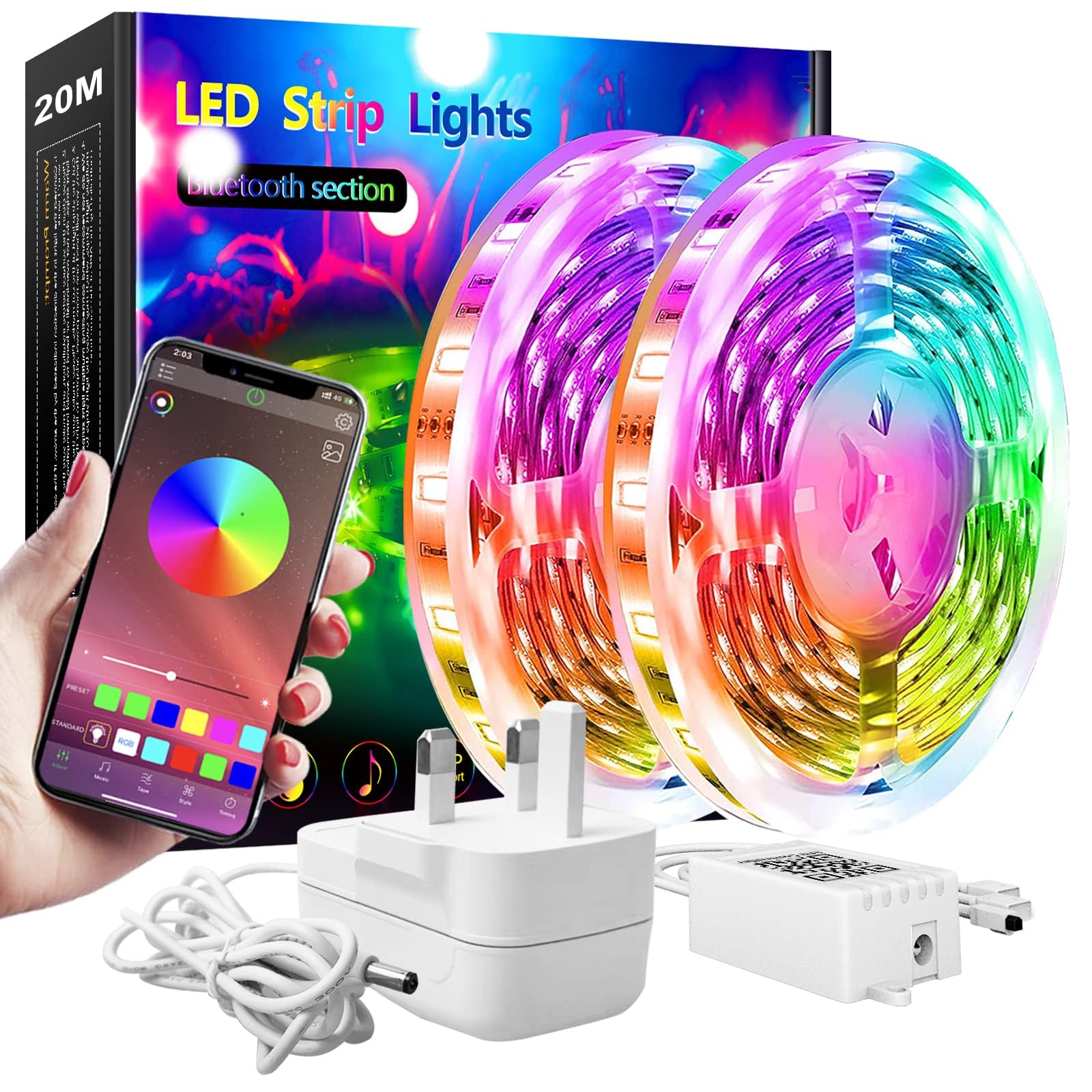 IKERY LED Strip Lights 20M with APP Control, Bluetooth APP Control Music Sync RGB 5050 LEDs Strip Lights for Home, Party, Dating, Festival, Indoor Decoration