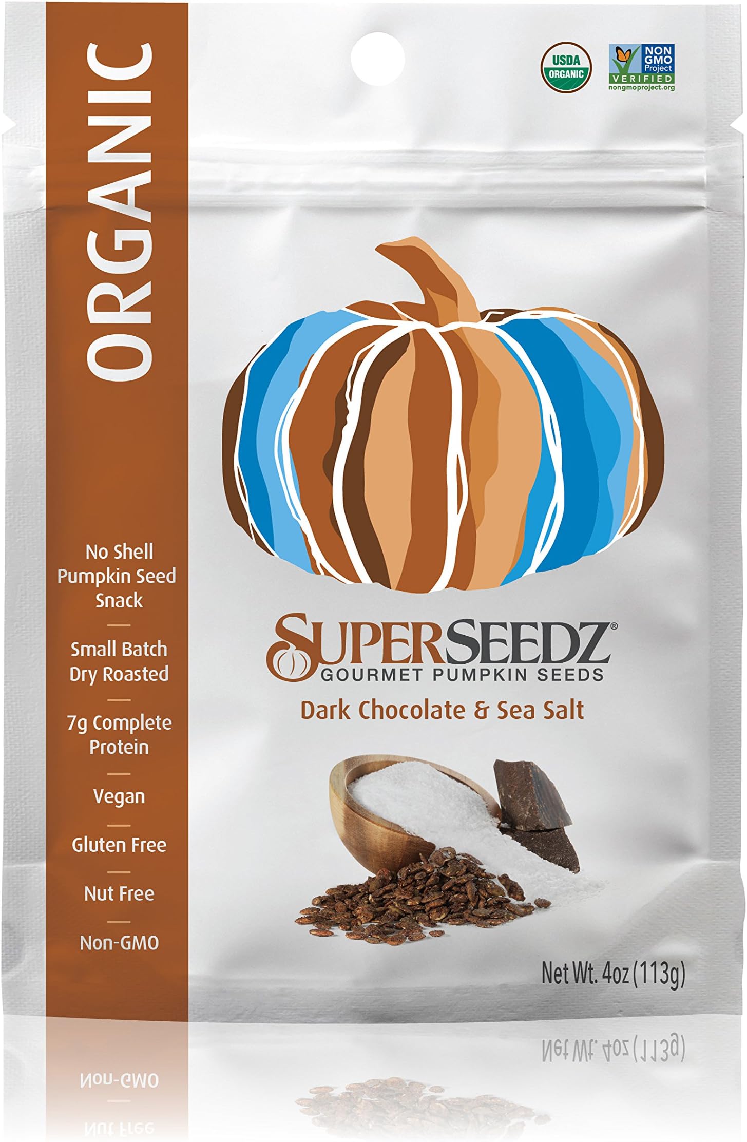 SuperSeedz Organic Pumpkin Seeds,Dark Chocolate & Sea Salt, 4 Ounce (Pack of 6)