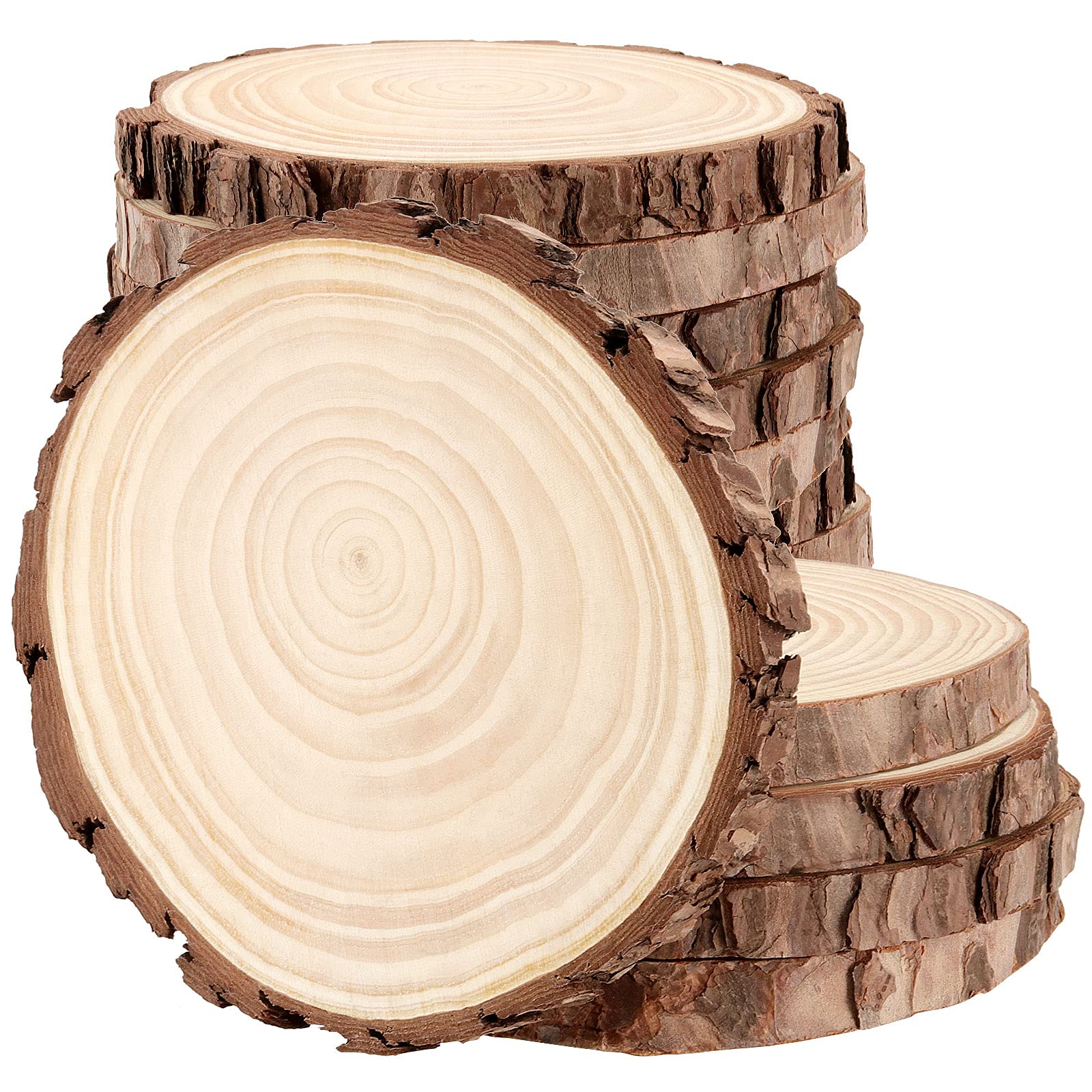 Photo 1 of FUNSUEI 12 PCS 6-7 Inches Unfinished Natural Wood Slices, Natural Wood Coasters with Bark, Wooden Circles for DIY Arts and Christmas Ornaments,Wedding