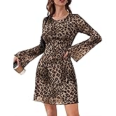 Nitzana Women's Leopard Print Floral Mesh Dress Bell Long Sleeve Fall Party Sexy Cheetah Y2K Mini Dresses 2026 Spring Summer