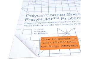 ROBOSOURCE Polycarbonate Clear Plastic Sheet 12" X 24" X 0.030" (1/32") Exact with EasyRuler Film, Shatter Resistant, Easy to Cut, Bend, Mold Than Plexiglass. Window Panel, Industrial, Hobby, Home, DIY, Crafts