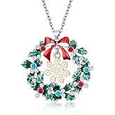 HELORET Christmas Necklaces for Women Xmas Wreath Pendant Necklace Holiday Jewelry Gift