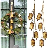 Luenghaoyun 2 Christmas Rustic Metal Hanging Cow Bells, 4 Harmony Wind Chimes Xmas Iron Vintage Bells with Rope for Christmas Tree Wall, Wreath, Fireplace, Mantles, Stair Handrails Decor