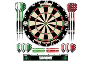 Winmau Darts - Masters Pro Premium Bristle Dartboard Set - Includes Dart Board, Darts, Flights, Shafts and Oche Strip - Professional Steel Tip Darts & Dart Board for Adults
