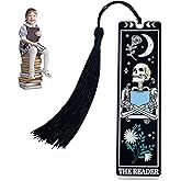 Skeleton Tarot Metal Bookmark with Tassels – Funny Gothic Horror Bookmarks, Unique Skull Tarot Card Bookmark for Book Lovers – Perfect Gift for Women, Men, Teens on Christmas (Black)