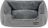 Feandrea Dog Bed Linen-Look Pet Bed with Raised Edges 70x55x21 cm Dark Grey