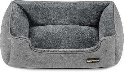 Feandrea Dog Bed Linen-Look Pet Bed with Raised Edges 70x55x21 cm Dark Grey