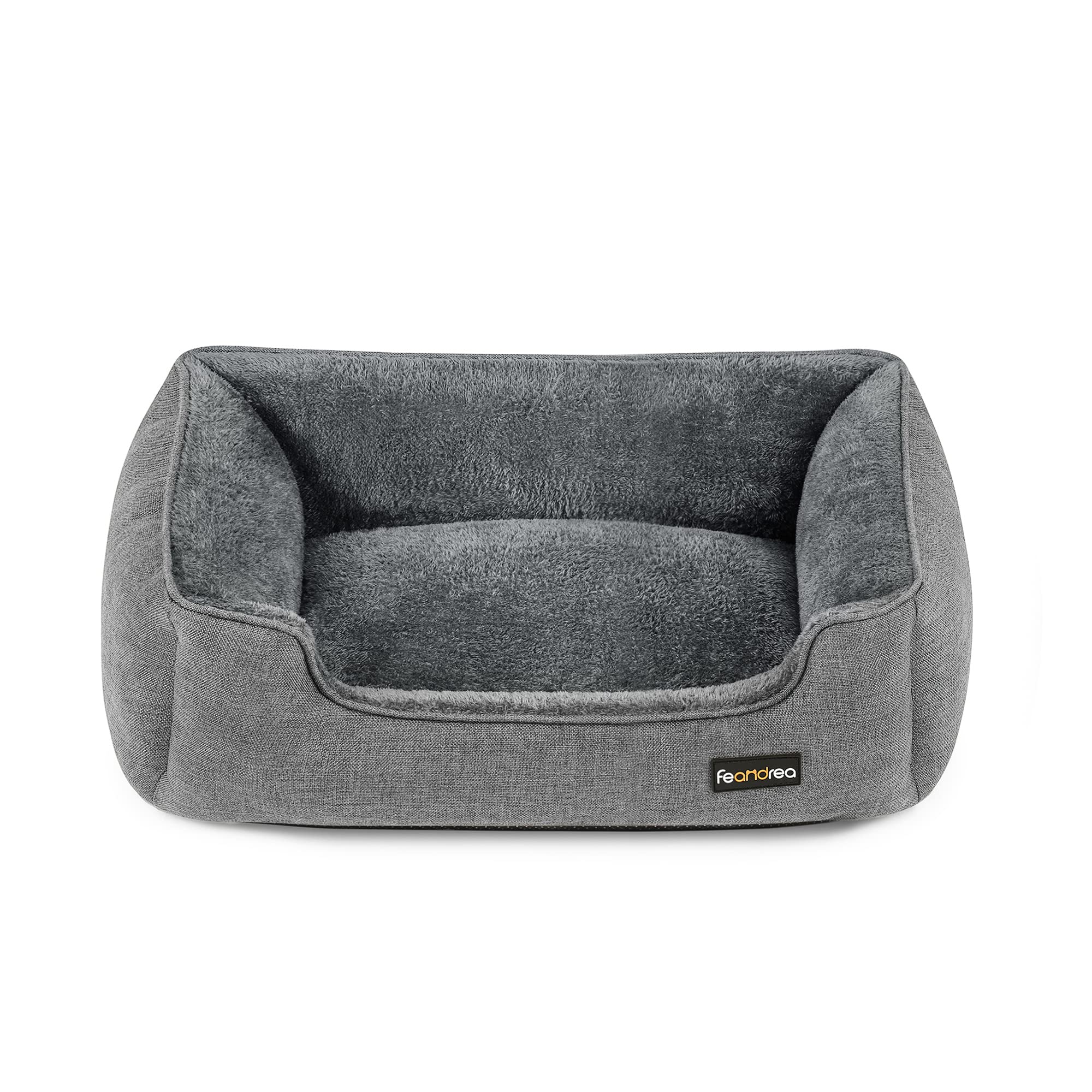 Feandrea Dog Bed, Linen-Look Pet Bed, Dog Sofa Bed with Raised Edges, Non-Slip Bottom, Removable Washable Cover, M, for Small Dogs, 70 x 55 x 21 cm, Light Grey PGW10GG