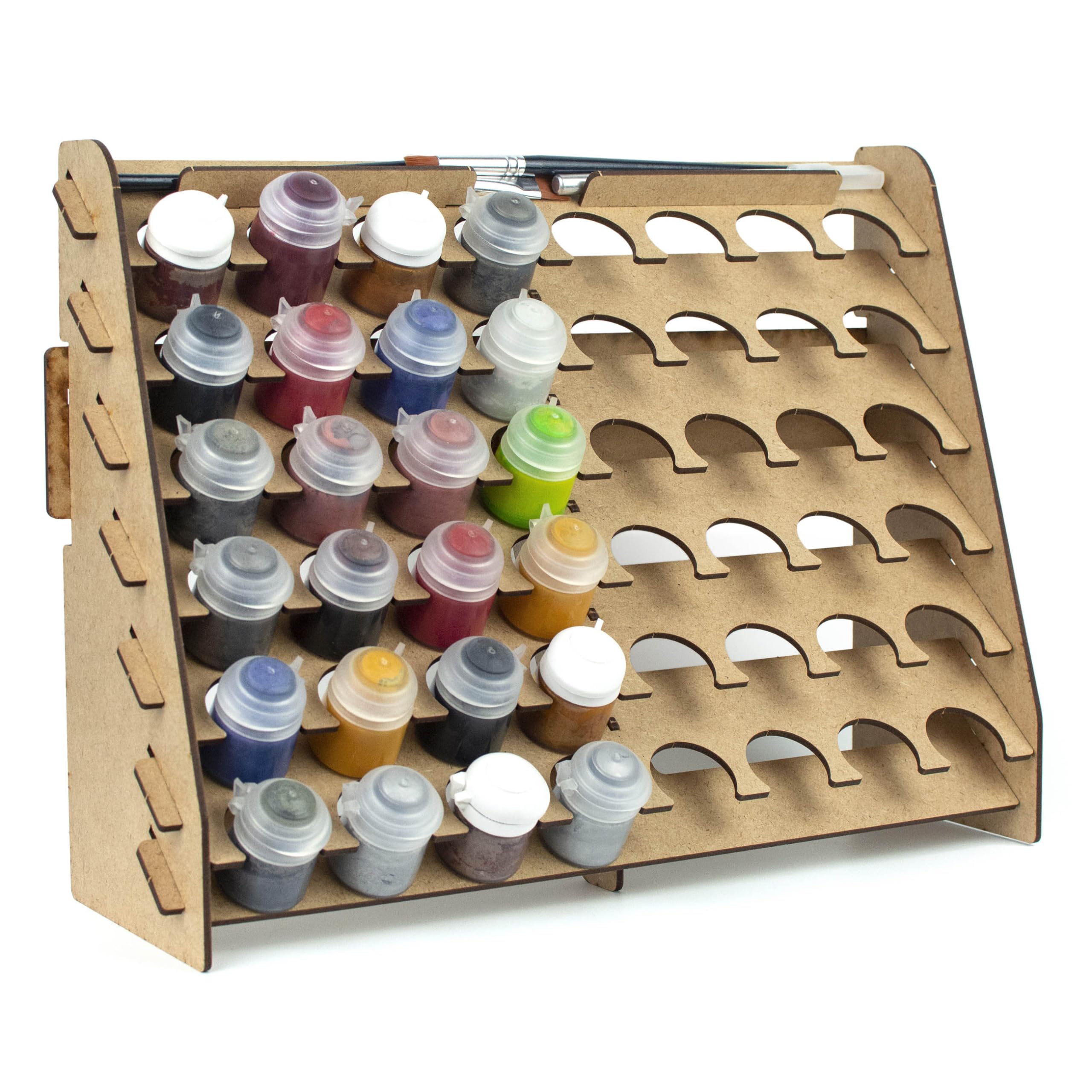 Photo 1 of PROSCALE Wall Paint Rack Organizer for Miniatures & Modeling, Vertical Paint Stand with 33mm Pot Holes + Top Brush/Tool Holder, Compatible with Citadel (33mm)