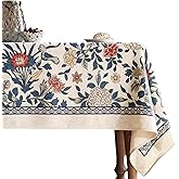 patdrea Designer Small Blue Tablecloth for Square Table,Vintage Linen with Leaves and Floral Pattern Tablecloths,Farmhouse Decor Cover for Kitchen Dining,Christmas,Thanksgiving,55"x55"-Ivar a