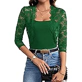 Urchics Womens Open Front Lace Shrug Top 3/4 Sleeve Cropped Cardigan Elegant Jacket Bolero Shrugs