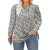 DOLNINE Womens-Plus-Size-Tops Dressy Puff Sleeve Casual Smocked Cuffs Tunic Shirts XL-5XL