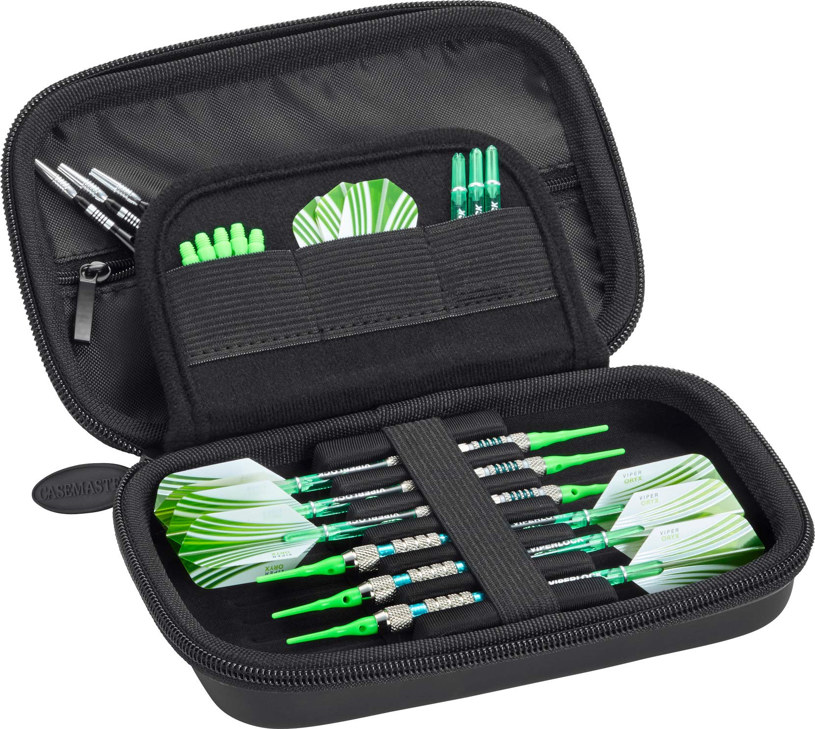 Casemaster Sentinel 6 Dart Case, Holds Extra Accessories, Tips, Shafts and Flights, Compatible with Steel and Soft Tip Darts, Impact & Water Resistant Tactech Shell, Black Zipper