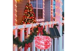 LIGHTSEEK Christmas Candy Cane Lights Outdoor, 33ft 100 LEDs Solar Rope Lights, Waterproof IP65 Candy Cane Decor with 8 Modes, Solar String Lights for Patio, Wedding, Tree, Tent