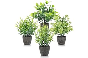 FAVOWREATH 4 Pack Fake Plants Ceramic Mini Artificial Greenery Potted Plants for Home, Office, Room, Farmhouse, Indoor Table, Bathroom Decor