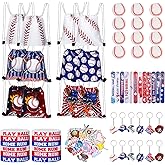 xieketn 110 Pcs Baseball Party Favors Set, Baseball Theme Party Decorations with Drawstring Baseball Goodie Bags, Mini Ball, Keychains, Push Pop Bracelets, Stickers, Wristbands for Adults