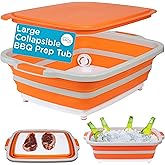 BIRDROCK HOME Collapsible Food Prep & Cutting Board and Grill Caddy Tub with Colander & Lid | Multifunctional Kitchen Vegetable Washing Basket | Silicone Dish Tub for BBQ, Picnic, Tailgate and Camping