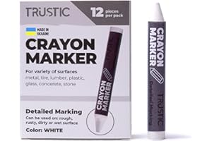 Trustic Universal Crayon Wax Marker for Industrial and Craft Detailed Marking on Lumber Metal Carton Ceramics Concrete Glass Plastic Tire 4 x 1/2", Pack of 12 (White)
