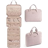 BAGSMART Travel Jewelry Case, Hanging Roll Jewelry Bag with Zipper Pockets Jewelry from Oxidation, Large Capacity for Earrings, Necklaces, Rings on Closet, Wall, Door, Portable Travel Essentials, Pink