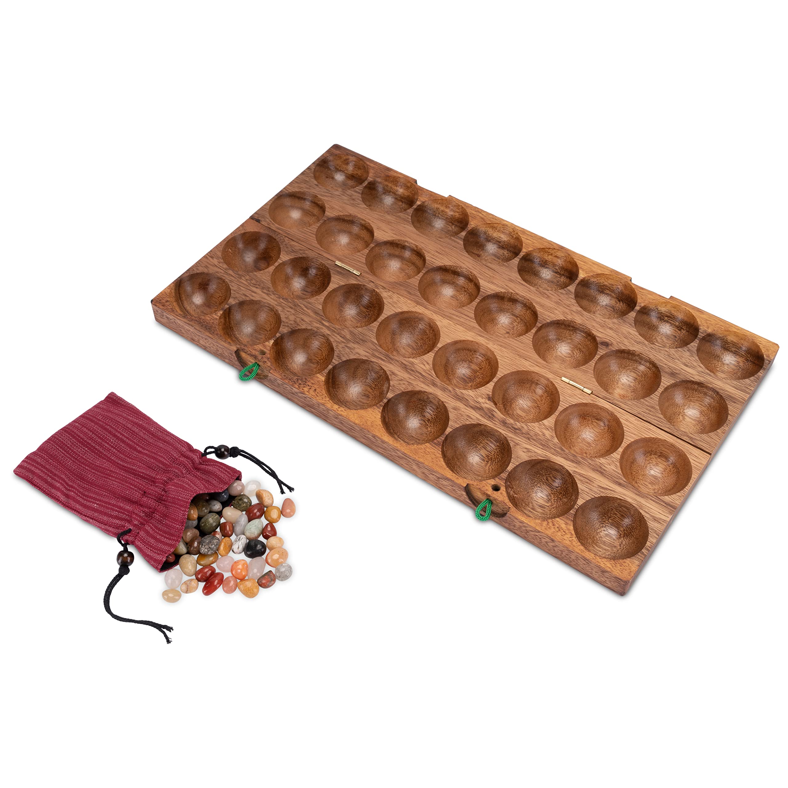LOGOPLAY Hus - Bao - Kalaha - Mancala - Stone Game - Gemstone Game Made of Samena Wood Including Gemstones