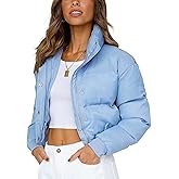 Uaneo Womens Cropped Puffer Jacket Stand Collar Zip Up Winter Padded Down Coats
