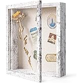 Califortree 8x10 Shadow Box Frame with Linen Back - Real Glass, Push Pins Included, Sturdy Rustic Memory Display Case, Fits 6