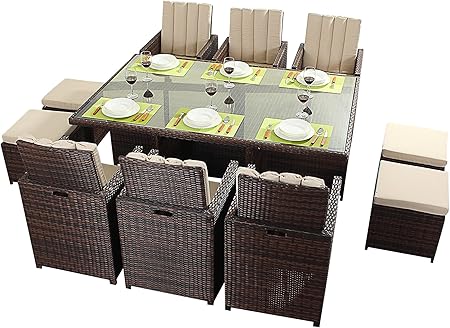 Puerto Royal Prestige 6 plazas Juego de Cube, marrón, con reposapiés: Amazon.es: Jardín