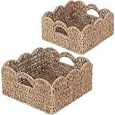 Scalloped Baskets (Natural-Set of 2) Seagrass Basket For Decor, Basket Living Room Organizer, Bathroom, Bedroom, Laundry,... 