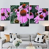 SIGNWIN 5 Panel Canvas Wall Art Pink Fields for Home Decorations Ready to Hang - 60